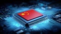 The chinese flag is integrated into a computer chip, symbolizing technological advancement. Royalty Free Stock Photo