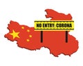 Chinese flag with no entry barrier. Corona Virus outbreak