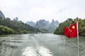 Chinese flag over the Li-River or Li Jiang, China