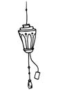 chinese flashlight. Japanese street lamp, hand-drawn in the style of doodles on white, isolated by a black outline Royalty Free Stock Photo