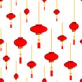 Chinese flashlights seamless pattern - hand drawn red and white lights on gold background.