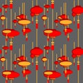 Chinese flashlights seamless pattern - hand drawn red and white lights on gold background. Vector pattern for illustrating invita