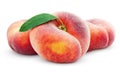 Chinese flat donut peaches with leaf on white