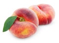 Chinese flat donut peaches with leaf on white Royalty Free Stock Photo