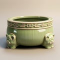 Chinese Flower Pot 3d Model: Mischievous Feline Motif In Glazed China