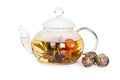 Chinese flowering tea in a glass teapot