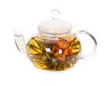 Chinese flowering tea in a glass teapot