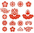 Chinese flowers paper cut red color vector illustrations