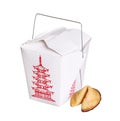 Chinese food box container with fortune cookie isolated