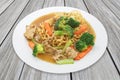 Chinese food , Crispy fried egg noodle with pork and carrot , broccoli Royalty Free Stock Photo