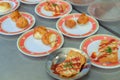 Chinese food dim sum on self service busket tray background. Royalty Free Stock Photo