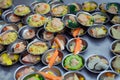 Chinese food dim sum on self service busket tray background. Royalty Free Stock Photo