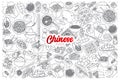 Chinese food doodle set with red lettering Royalty Free Stock Photo
