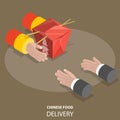 Chinese food fast delivery flat isometric low poly vector concept. Royalty Free Stock Photo