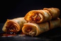 Chinese food. Fresh fried Chinese traditional spring rolls food. Generative ai