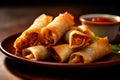 Chinese food. Fresh fried Chinese traditional spring rolls food. Generative ai