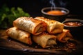 Chinese food. Fresh fried Chinese traditional spring rolls food. Generative ai