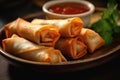 Chinese food. Fresh fried Chinese traditional spring rolls food. Generative ai