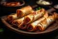 Chinese food. Fresh fried Chinese traditional spring rolls food. Generative ai