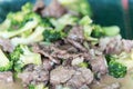 Chinese food, fried beef and broccoli and soup Royalty Free Stock Photo