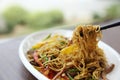 Chinese food fried noodle with ham Royalty Free Stock Photo