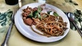 Chinese food lo mein noodles chicken broccoli shrimp