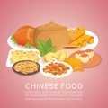Chinese food oriental street, restaurant or homemade food poster for ethnic menu vector illustration.