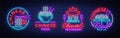 Chinese food set of logos. Collection neon sign, billboard, bright night light, luminous banner. Bright neon advertising