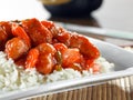 Chinese food - sweet and sour chicken on rice Royalty Free Stock Photo