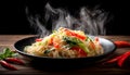 chinese food wok on dark background Royalty Free Stock Photo