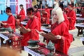 The Chinese and foreign students with a blessing of hanfu gathered in the clock tower at the ceremony