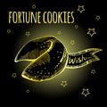 Chinese fortune cookies set. Hand-drawn golden cookie on black background with stars. Vector illustration Royalty Free Stock Photo