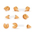 Chinese fortune cookies set isolated on white background photo-realistic. with blank paper template Royalty Free Stock Photo