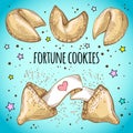 Chinese fortune cookies set. Sketch style vector illustration