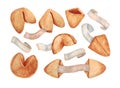 Chinese fortune cookies. Set of watercolor cliparts.