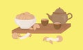 Chinese Fortune cookies, Tea ceremony and crush cookies with blank note for wishes. Trendy vector illustration. Good for web and Royalty Free Stock Photo