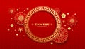 Chinese frame circle style decorative round border, flower greeting card design on red background Royalty Free Stock Photo