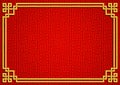 Chinese frame rectangular background. Gold weave on a red patterned backdrop