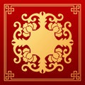 Chinese frame style greeting card design on gold and red background Royalty Free Stock Photo