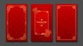 Chinese frame style three borders vertical banners collections on gold and red background Royalty Free Stock Photo