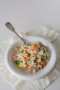 Chinese fried rice, with eggs, vegetables and spice on white tab Royalty Free Stock Photo