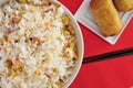 Chinese fried rice and springrolls Royalty Free Stock Photo