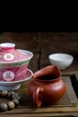 A chinese gaiwan with tea on a tea table Royalty Free Stock Photo
