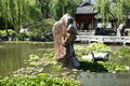 Chinese Garden Lotus Pond with Cormorant Royalty Free Stock Photo