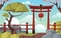 Chinese garden or park landscape, vector banner