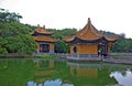 Chinese garden, pond and pavilions Royalty Free Stock Photo