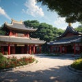 Chinese Garden Twin Pagoda of Singapore with clouds motion. made with Generative AI Royalty Free Stock Photo