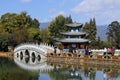 Chinese gardens in Lijiang. Black Dragon Pool in Jade Spring Park, Lijiang, Yunnan, China. It was built in 1737 during the Qing dy Royalty Free Stock Photo