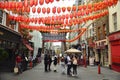 Chinese gate and red lanterns in Chinatown in the district of Soho, London