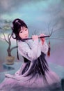 Chinese girl playing music instruments digital painting